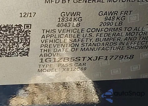 2018 Chevrolet Malibu 1Ls z USA, uszkodzony, nr VIN 1G1ZB5STXJF177958